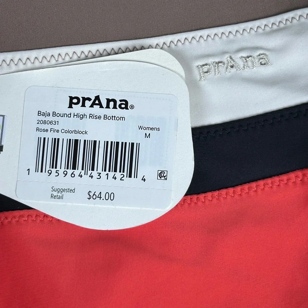 Lot of 3 Prana Baja Bound High Rise Bikini Bottom Rose Fire Colorblock Womens M